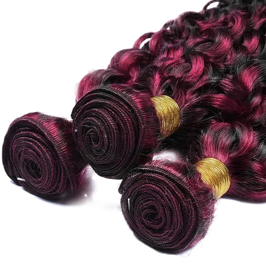 Brazilian Human Hair Bundles 18-22 Inch Jerry Curly Burgundy P1B/99J
