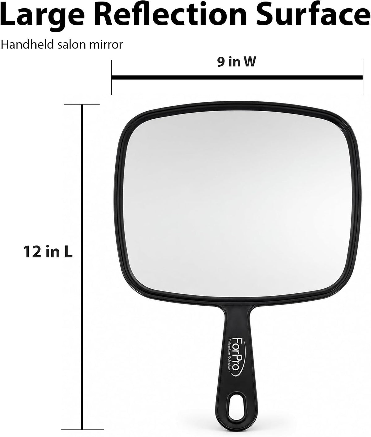 12-Inch Hand Mirror with Handle - Black Square Mirror for Home & Salon