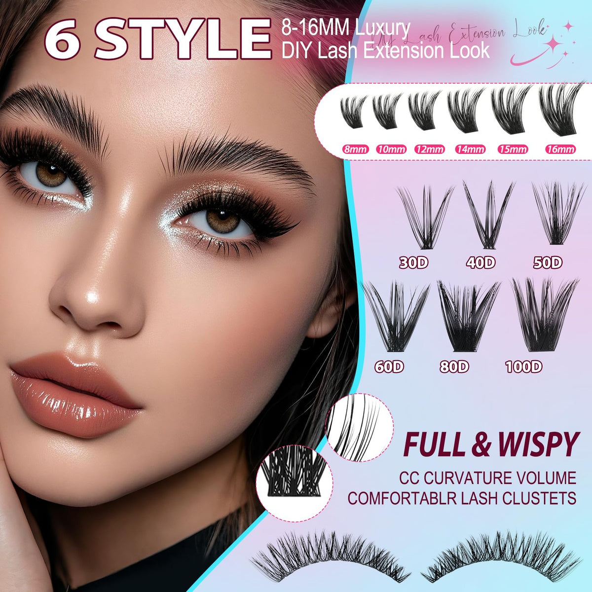 Lash Clusters Kit 708pcs Wispy Eyelash Extensions 10-16mm with Glue & Tweezers