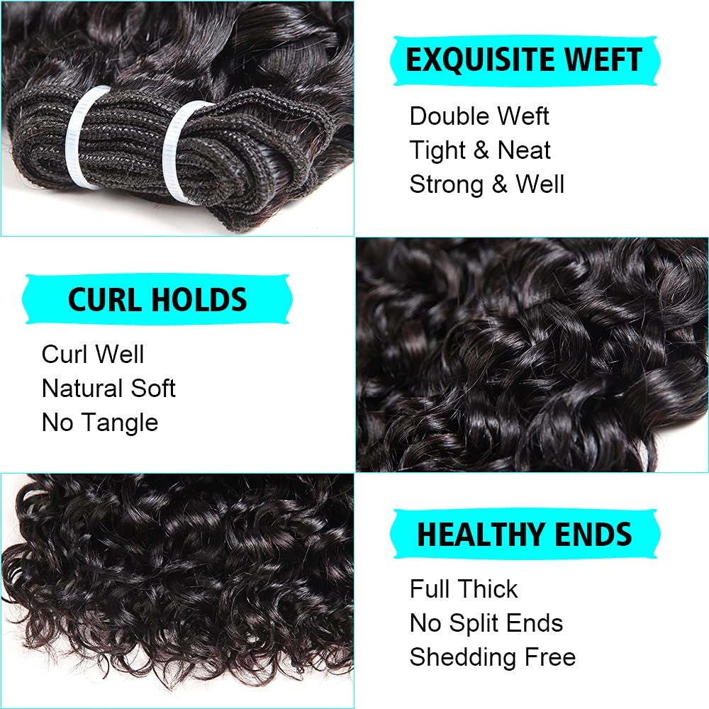 Virgin Remy Water Wave Human Hair Bundles with Closure - 50g Weave
