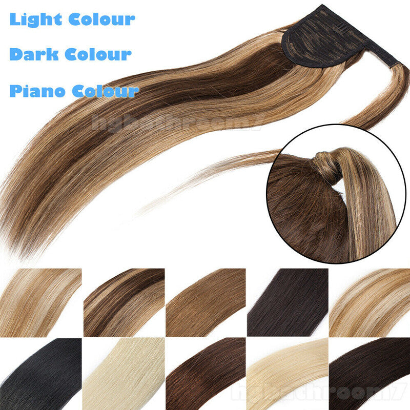 100% Human Hair Ponytail Extensions Clip-In Wrap Around Hairpiece