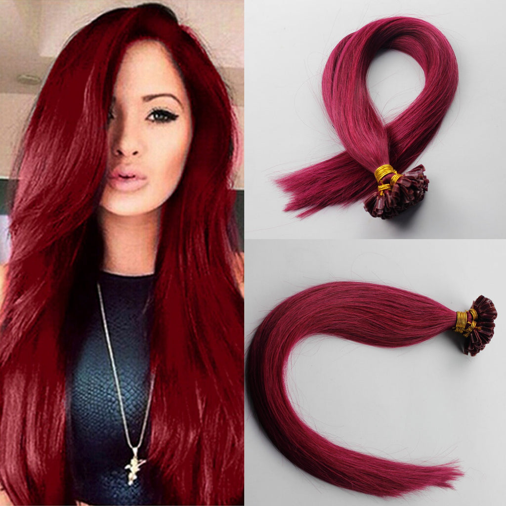 Pre Bonded Keratin U Tip Human Hair Extensions Burgundy 16 Inch 100g