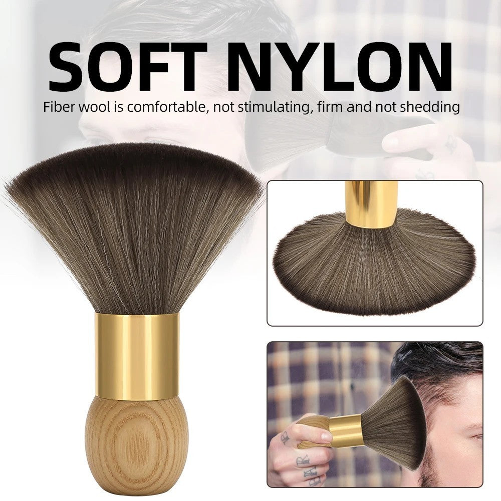 Professional Barber Neck Duster Hair & Face Cleaning Brush with Wooden Handle