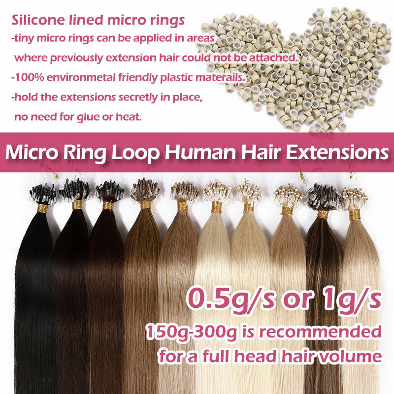 Micro Loop Hair Extensions 300PCS - Remy Human Hair for Natural Look