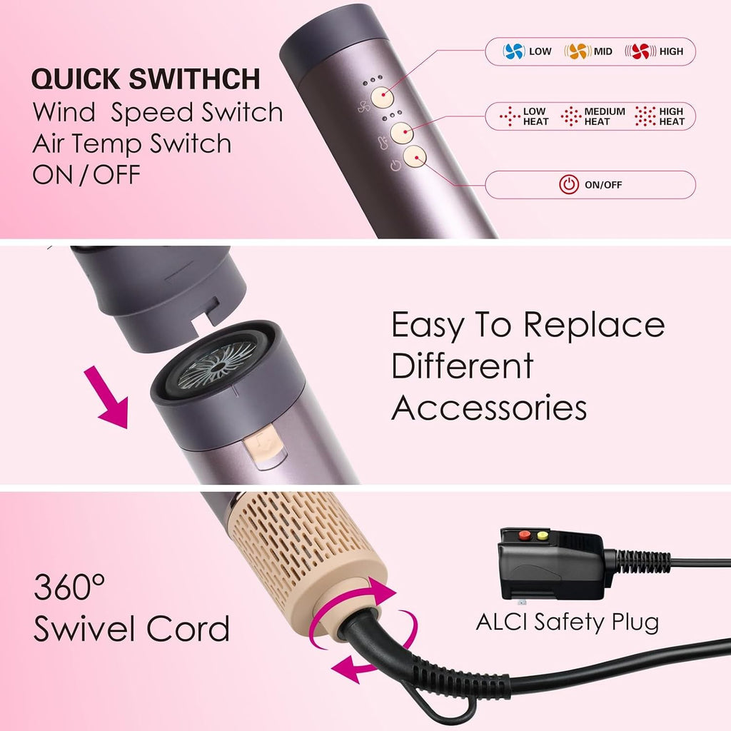 7-in-1 Hot Air Styler Hair Dryer Curling Brush Volumizer 110K RPM
