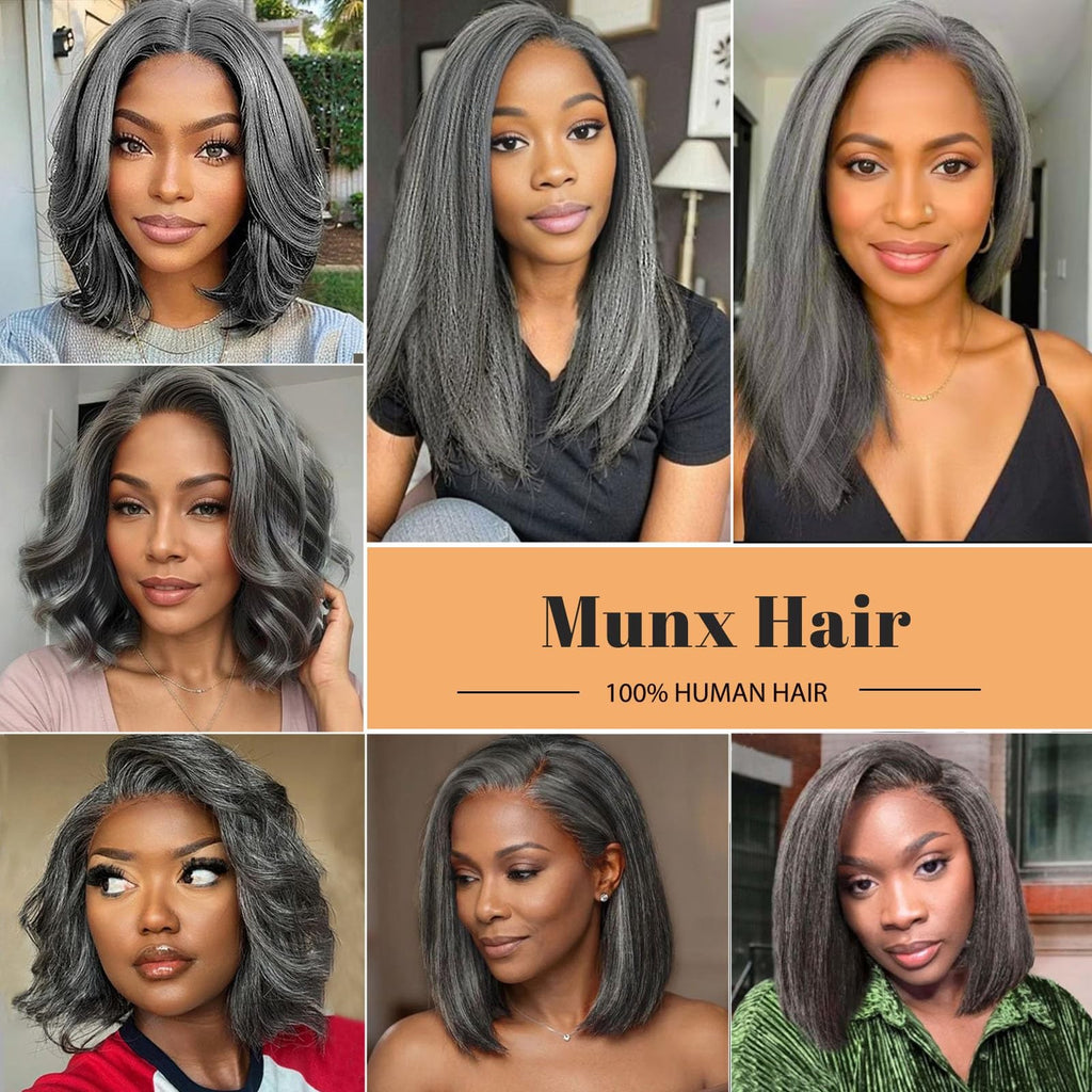 Ombre Grey Bob Wig 13x4 HD Lace Front Human Hair 180% Density Salt & Pepper