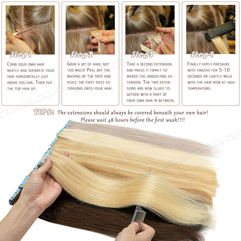 Skinweft Tape-In Remy Human Hair Extensions Full Head Blonde Balayage - Thick & Natural