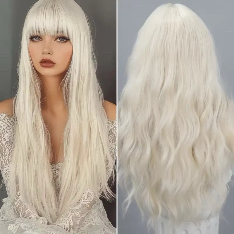 Long Wavy 28-Inch Halloween Costume Wig in Platinum Blonde & Gray
