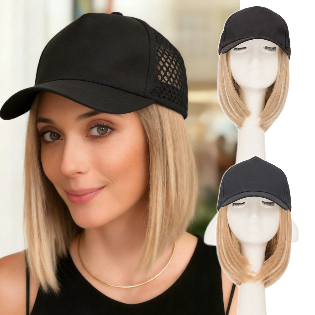 Quick Dry Baseball Cap with Attached Synthetic Hair for Women - Casual Summer Style