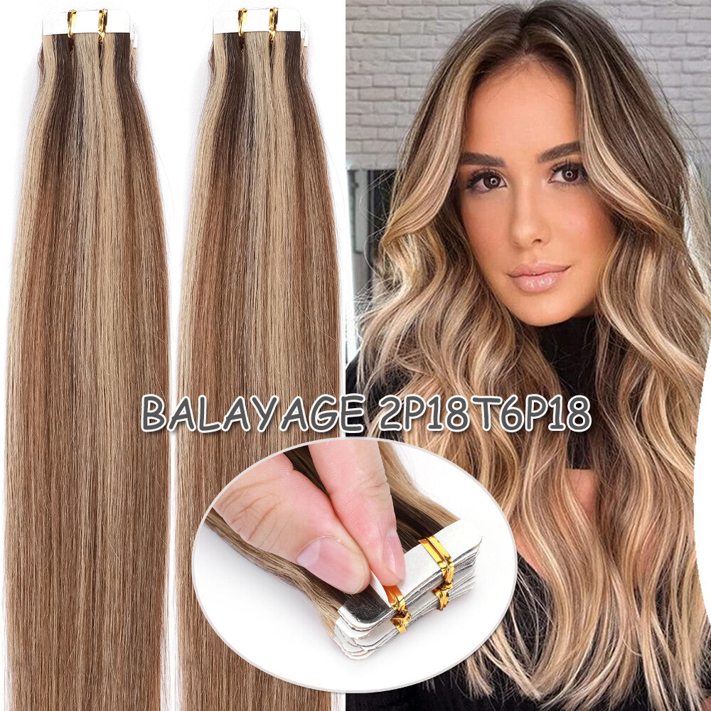 60PCS Tape-In Human Hair Extensions Skin Weft Straight 150g - Thick & Natural