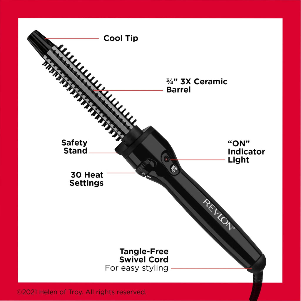 Revlon Triple Ceramic Curling Brush Iron 3/4 Inch for Silky Waves & Hair Styling