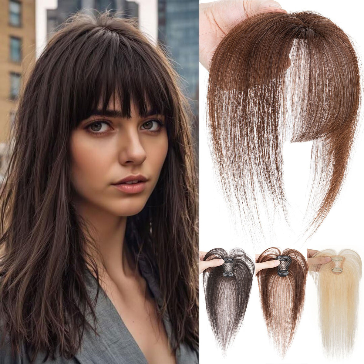 Real Human Hair Topper Clip-In Bangs for Women - Natural Remy Hair
