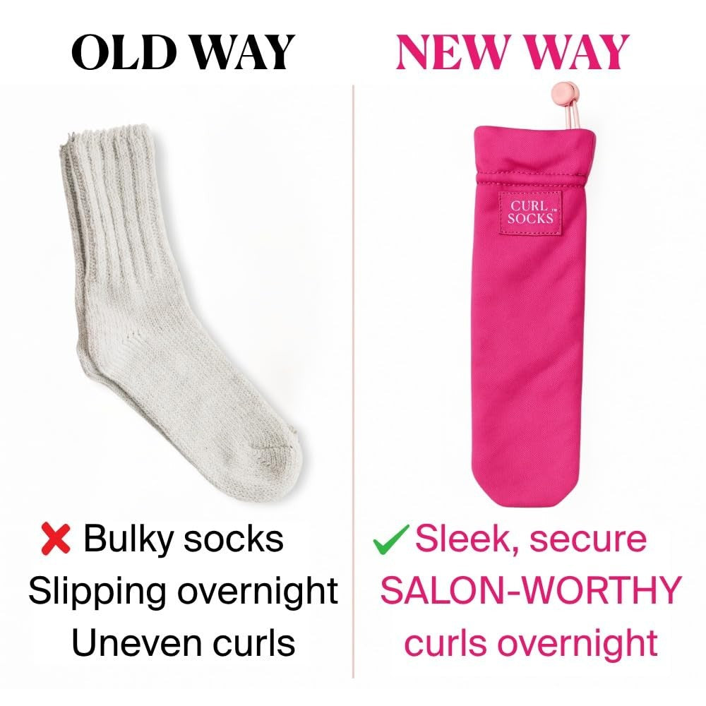 Heatless Hair Curlers Socks Set - Fuchsia Pink, No Heat, Soft Bouncy Waves