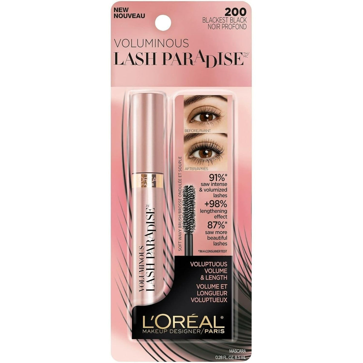 L'Oréal Lash Paradise Volumizing Mascara Blackest Black 200 - 2 Pack