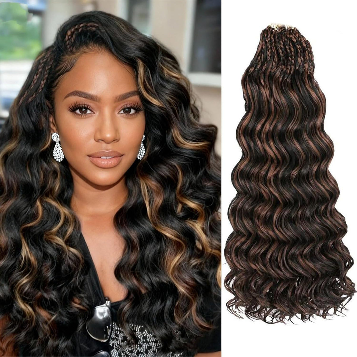 Pre Looped Ocean Wave Crochet Hair 18 Inch Synthetic Braids Black Mix - 8 Pack