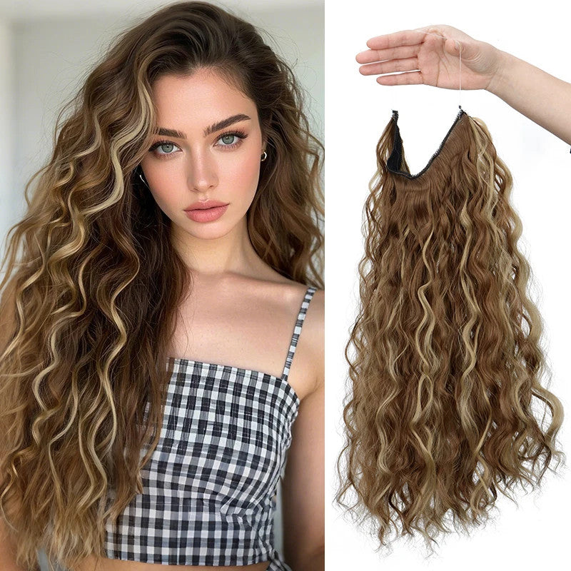 Lightweight Water Wave Curly Hair Extensions - Synthetic Fluffy Hairpiece