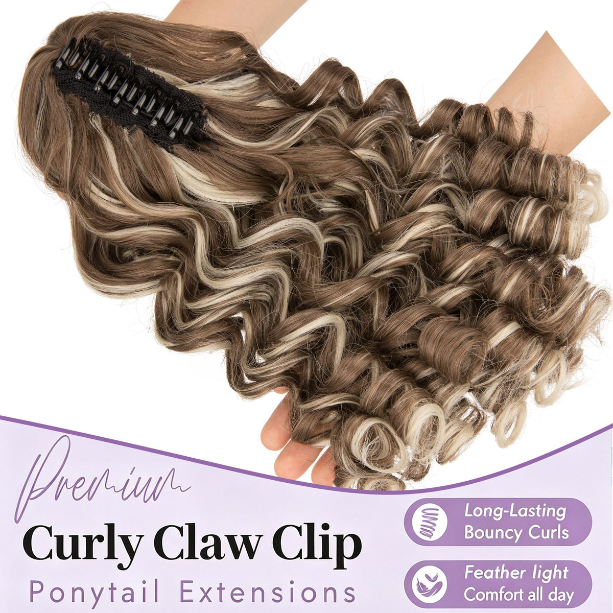 12in Thick Claw Clip-In Ponytail Hair Extensions Curly Wavy Natural Synthetic