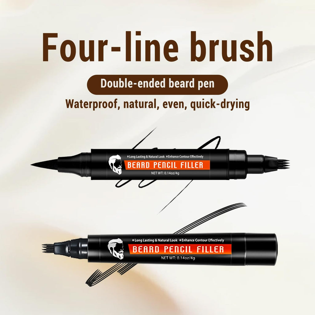 Waterproof Beard Pencil Filler & Brush for Men - Long Lasting Natural Finish