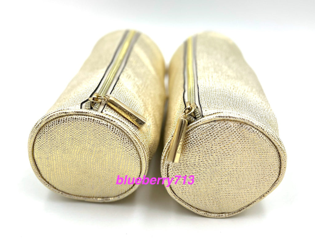 2 Gold Cosmetic Makeup Bags Clutch Pencil Cases Travel Organizer