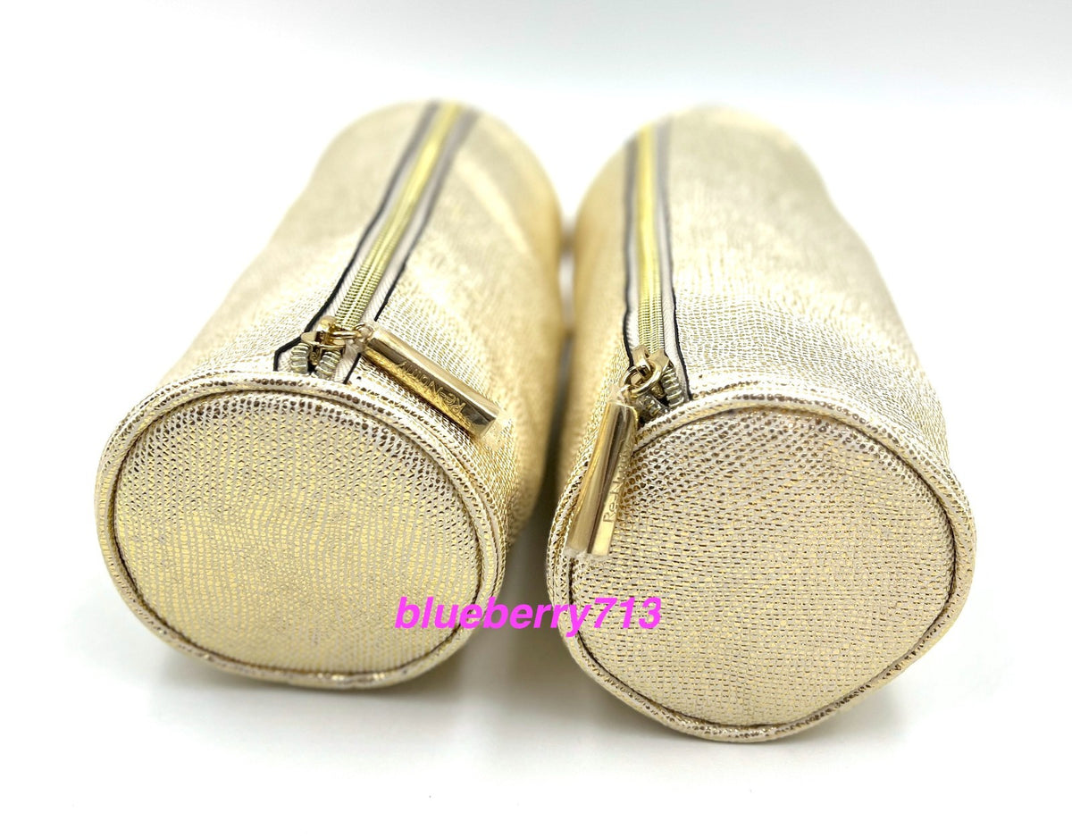 2 Gold Cosmetic Makeup Bags Clutch Pencil Cases Travel Organizer