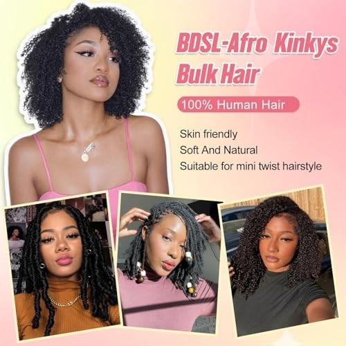 12-Inch Afro Kinky Curly Human Hair Bulk for Dreadlocks & Braids - 2 Bundles