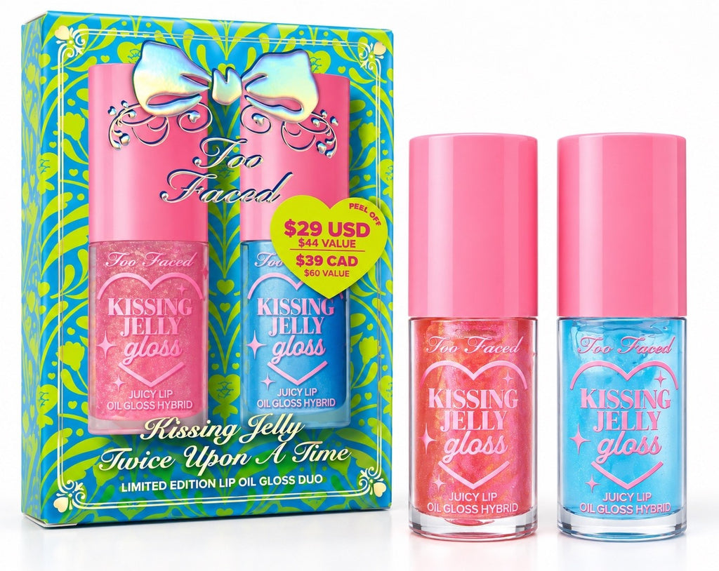 Too Faced Kissing Jelly Lip Oil & Gloss Duo Bubblegum Blue Snow