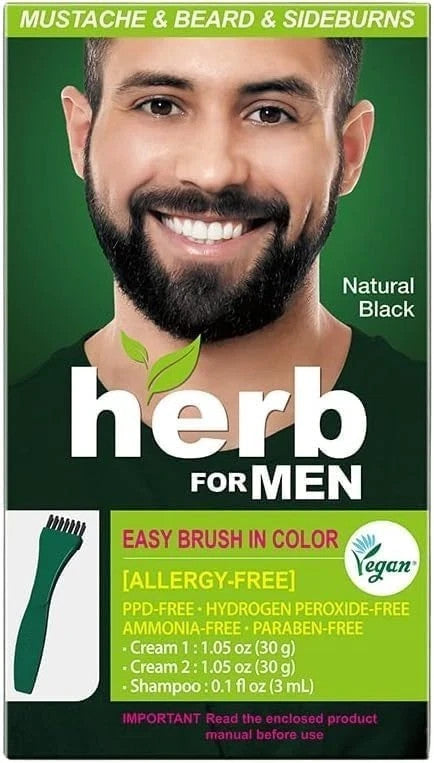 Herb for Men Mustache & Beard Dye Natural Black PPD-Free Vegan Easy-to-Use Kit
