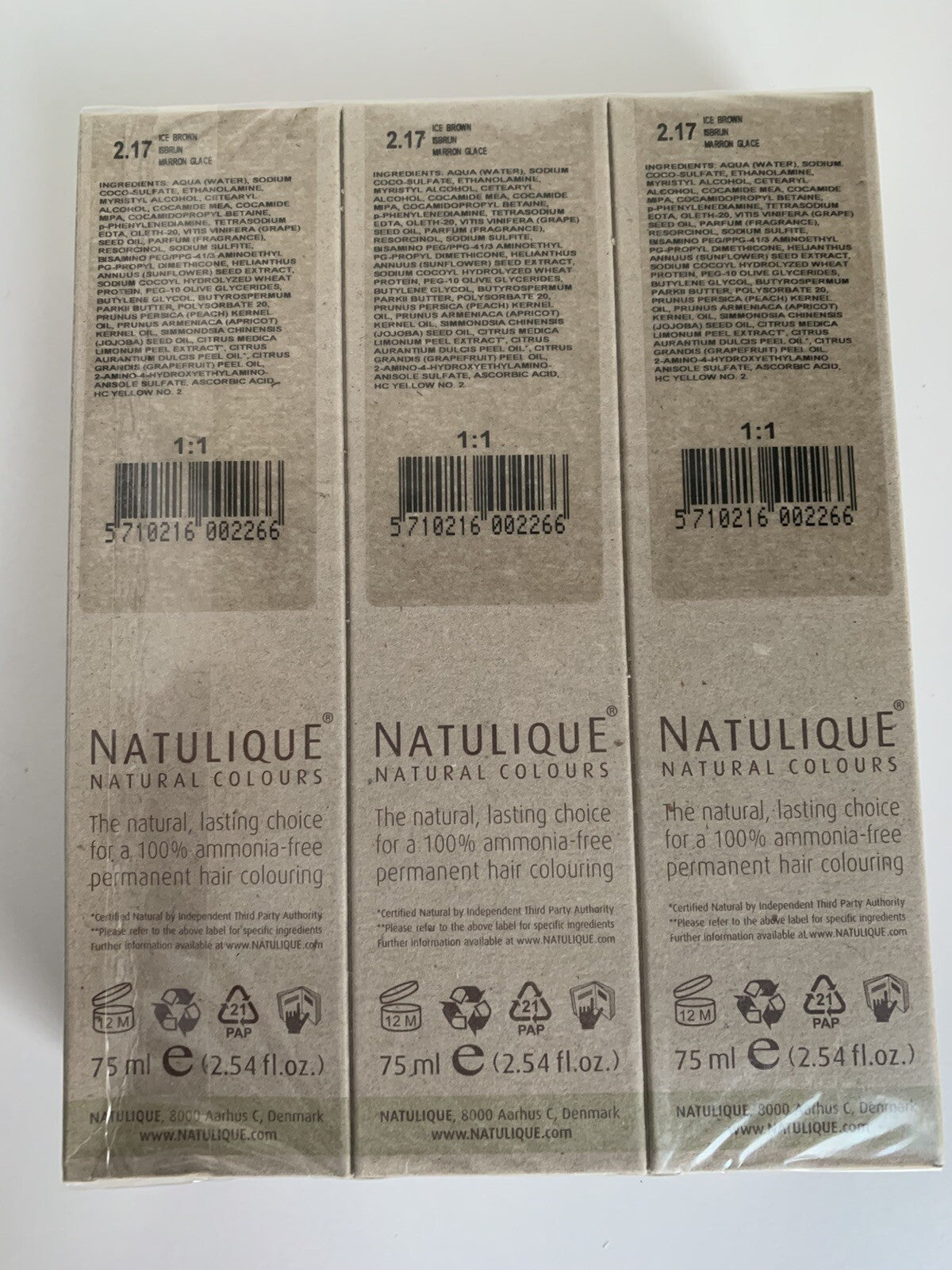 Ammonia-Free Permanent Hair Color Ice Brown 2.17 - Pack of 3