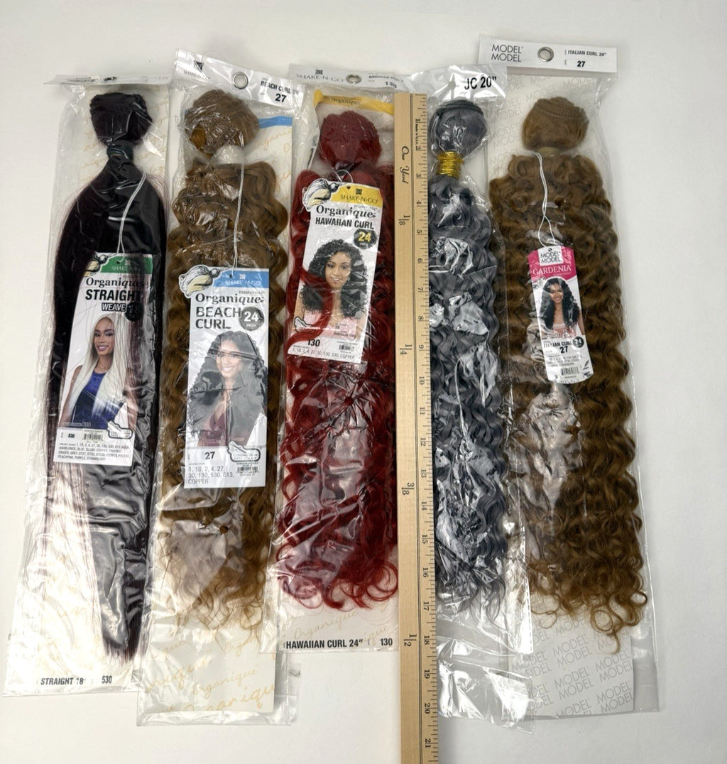 Multicolor Curly and Straight Synthetic Hair Bundles - 5 Pack