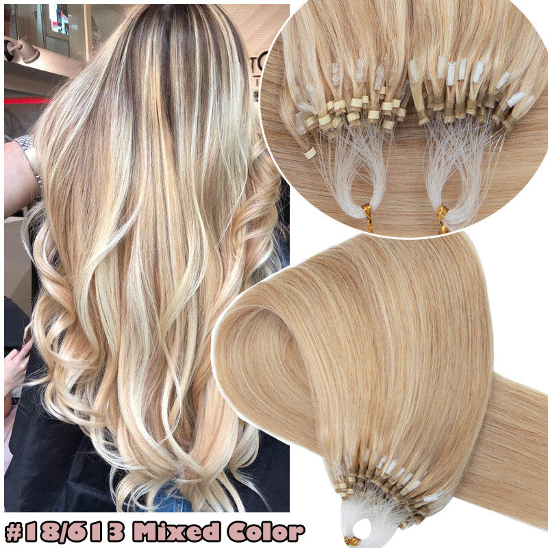 150g Thick Micro Ring Human Hair Extensions with Beads - Ombre