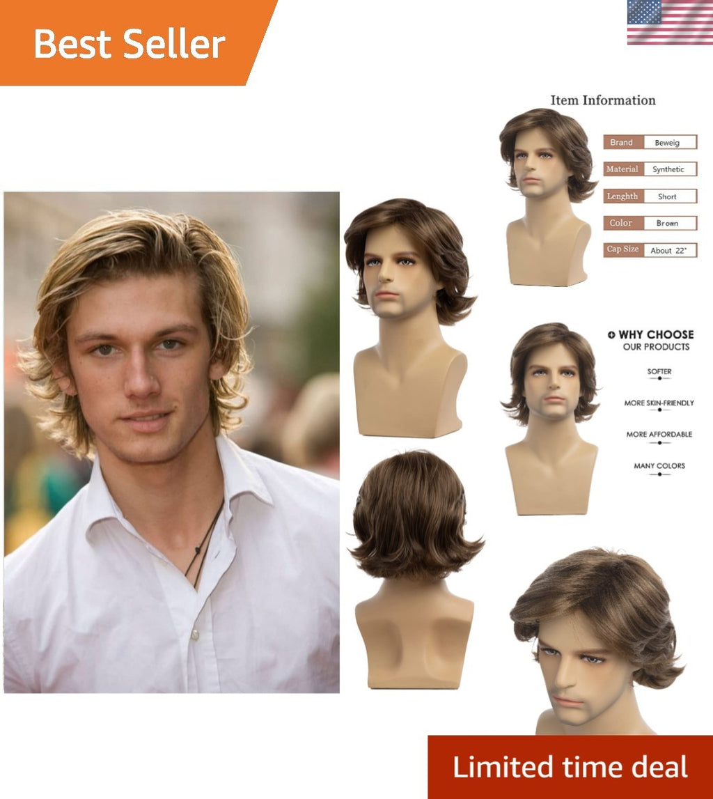 Short Light Brown Synthetic Wig with Adjustable Cap for Cosplay & Occasions