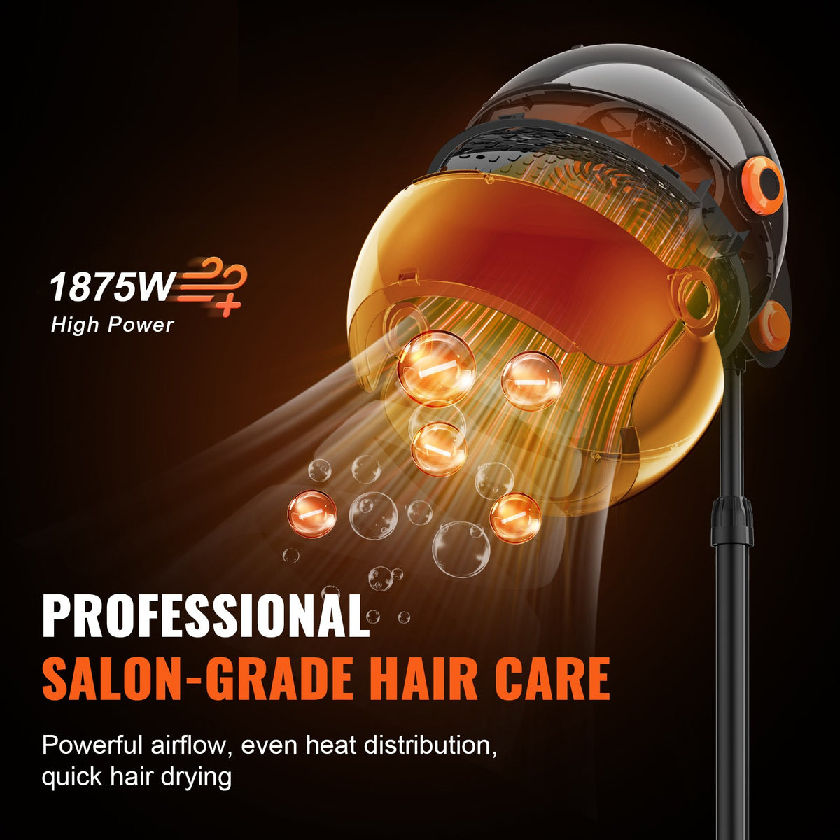 Ionic Hooded Hair Dryer 1875W with Negative Ion Technology, 9 Settings & Adjustable Height