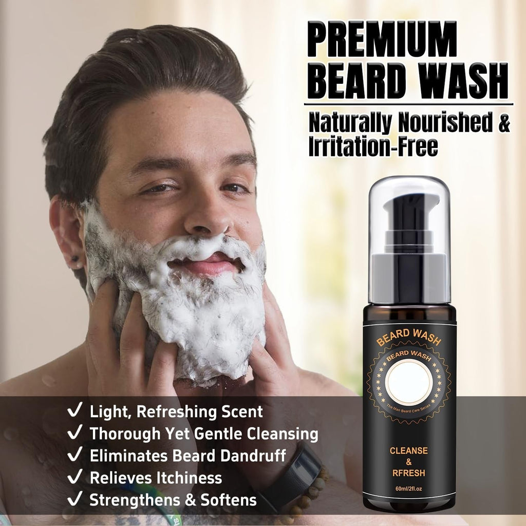 Barber Grooming Kit with Beard Oil, Balm, Cleaner, Brush & Comb - Unisex
