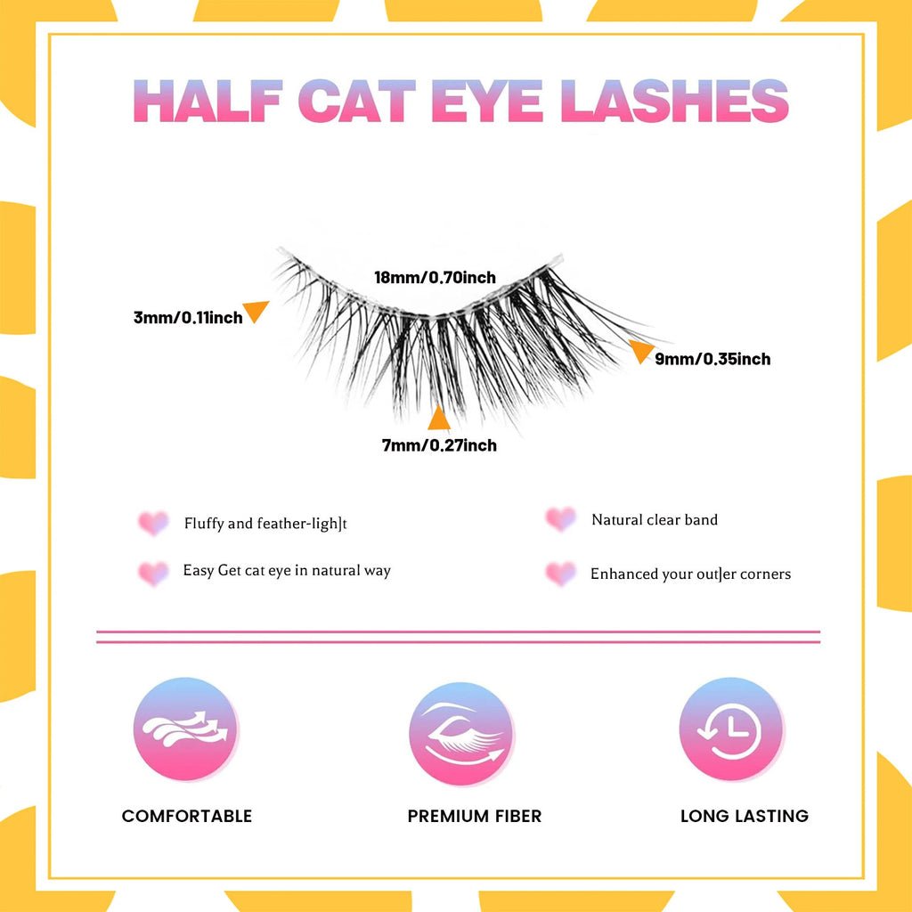 10 Pairs Natural Wispy Half Eyelash Extensions for Cat Eye Look