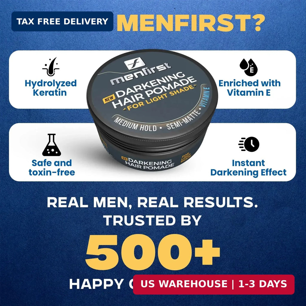 MenFirst Darkening Hair Pomade for Men - Light Shades, Gray Coverage & Styling