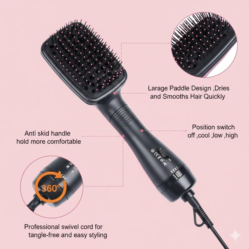 3-in-1 Hair Dryer Brush & Straightening Styling Tool for All Hair Types