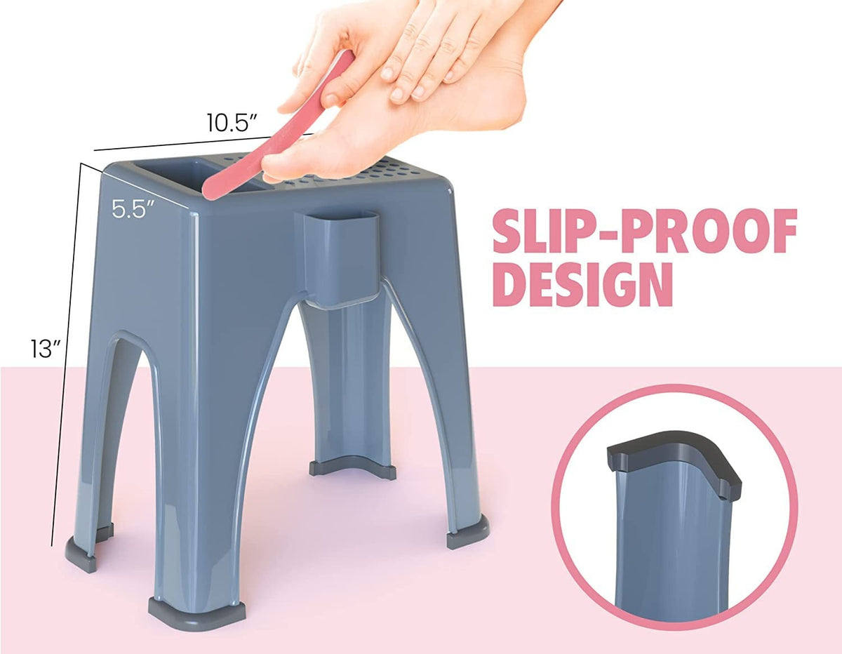 Extra Tall Shower Foot Rest with Pockets - Non-Slip Support for Shaving & Relaxation