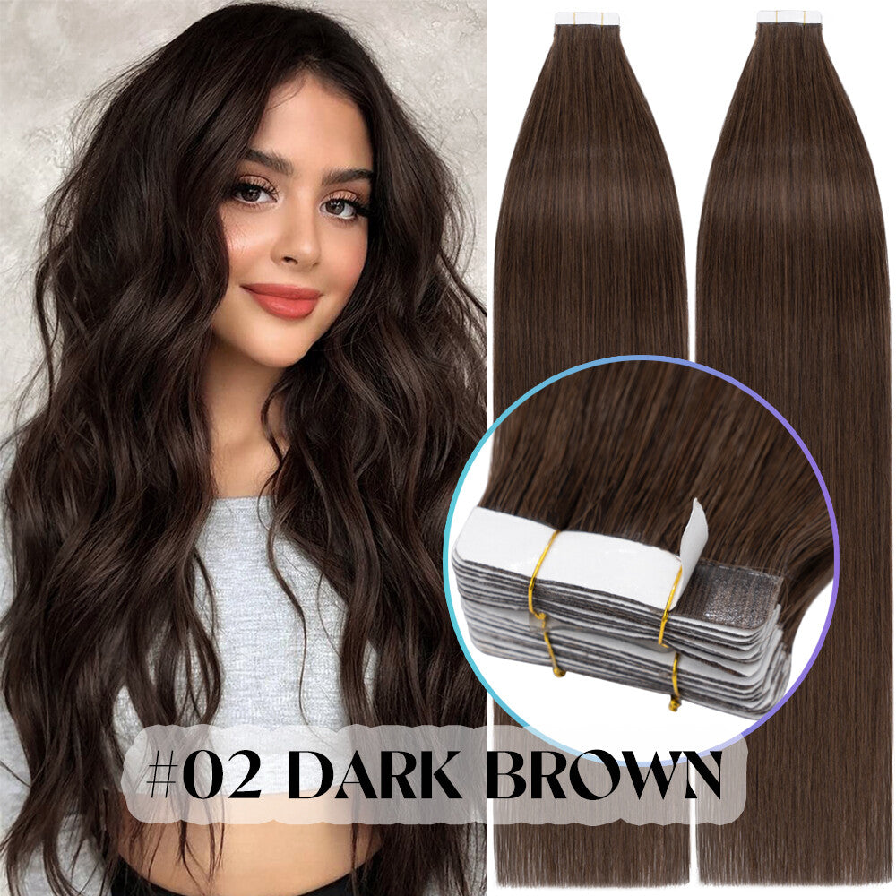 Russian Straight Tape-In Hair Extensions - Thick Remy Human Hair, 150g, All Colors & Lengths