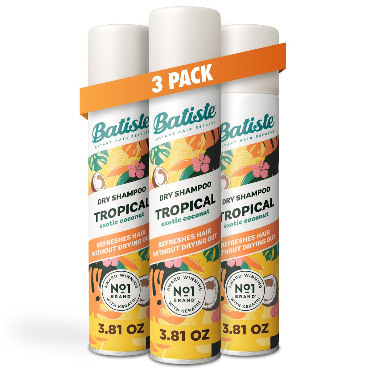 Batiste Tropical Dry Shampoo Waterless Hair Spray 3.81oz 3 Pack