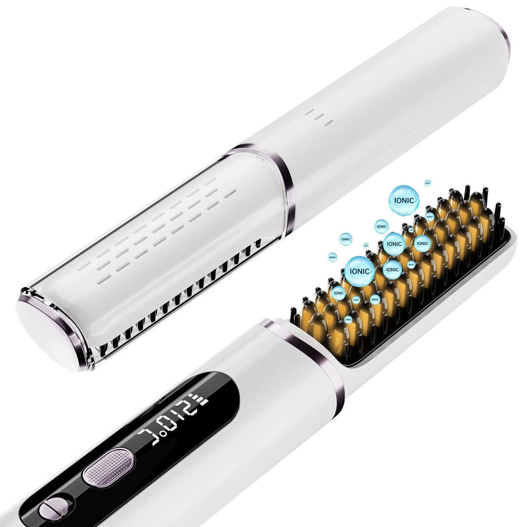Cordless Ionic Hair Straightener Brush - Travel Flat Iron with Fast Heating