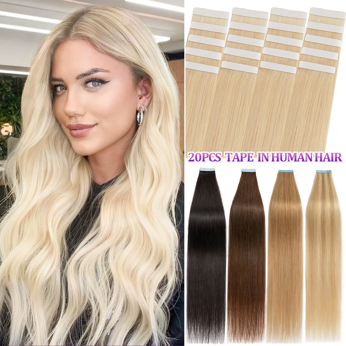 Ombré Tape-In Hair Extensions - 100% Remy Human Hair Full Head