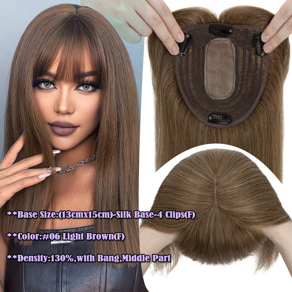 Clip-In Hair Topper with Silk Base - Remy Human Hair, Multiple Sizes & Colors