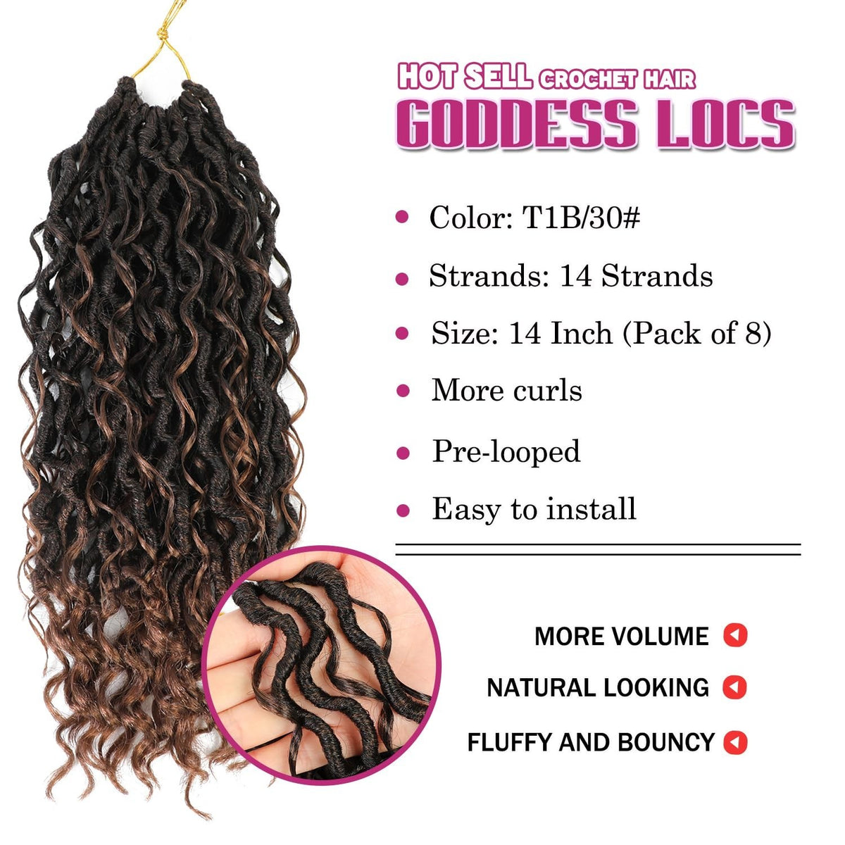 Luxury 14-Inch Goddess Crochet Locs - Fluffy Curly Hair Extensions for Black Women