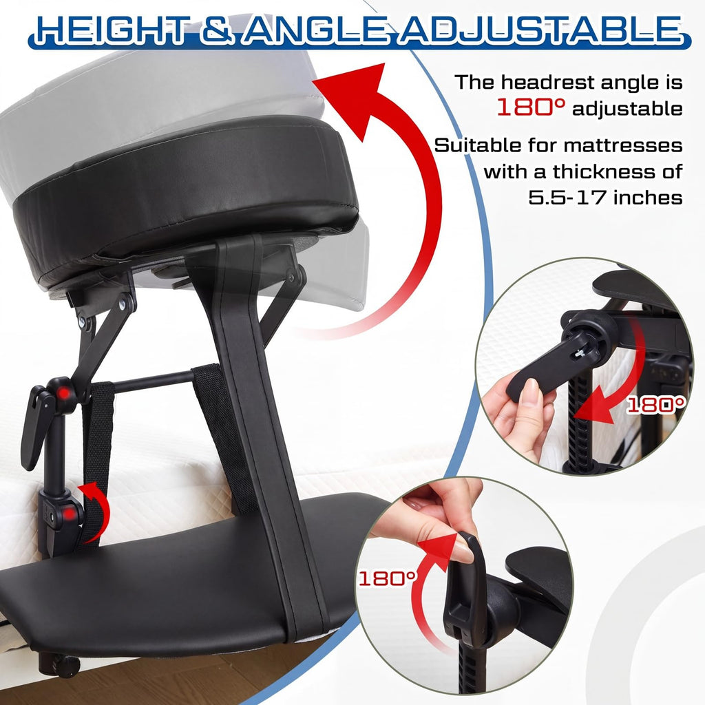 Adjustable Massage Headrest for Bed with Leather Cushion & Support Frame