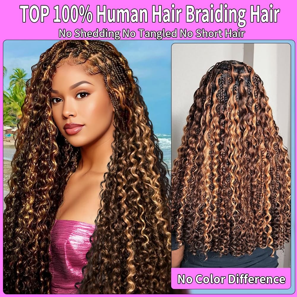 Human Braiding Hair 3 Bundles 22 Inch Curly Deep Wave Ombre 4/27