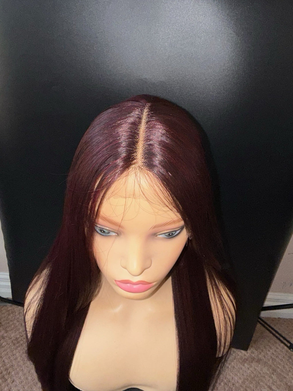 Burgundy Lace Front Wigs 28 Inch Straight Middle Part Synthetic Hair