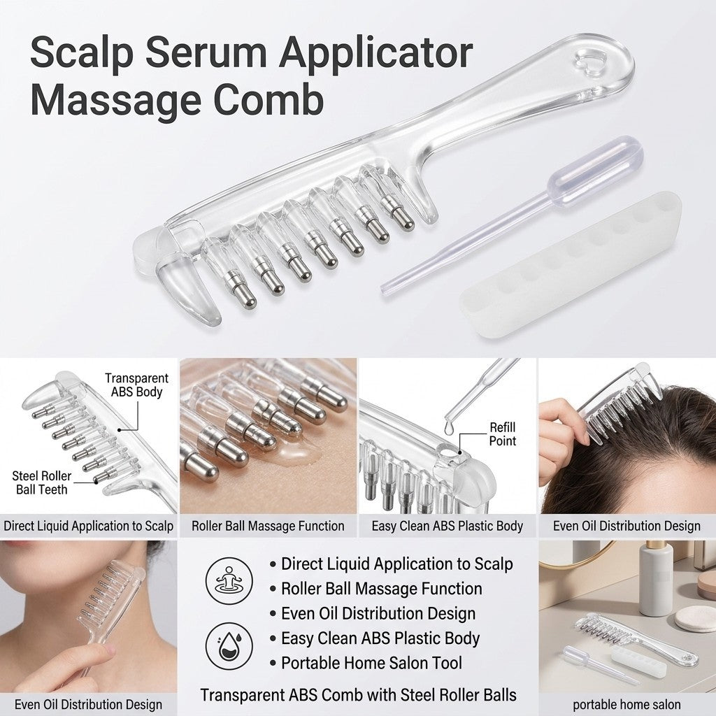 Hair Growth Scalp Oil Applicator Comb with Roller Ball Reusable Liquid Dispenser