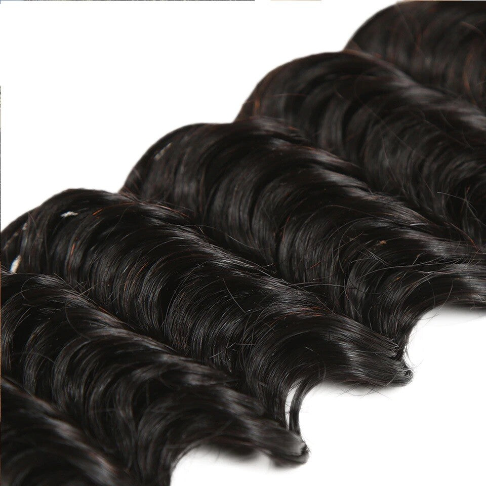10A Mink Deep Wave Brazilian Virgin Human Hair Extensions - Natural Black, Extra Thick