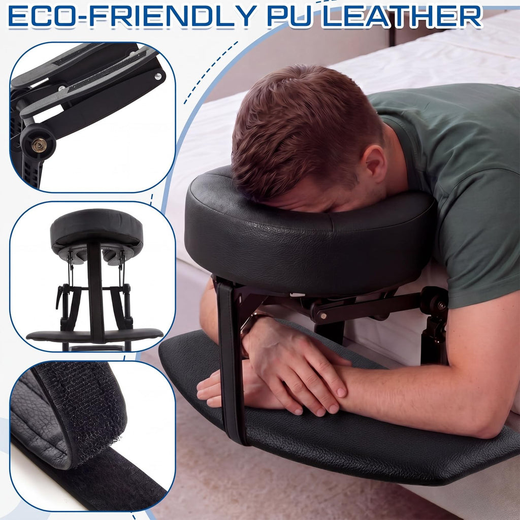 Adjustable Massage Headrest for Bed with Leather Cushion & Support Frame