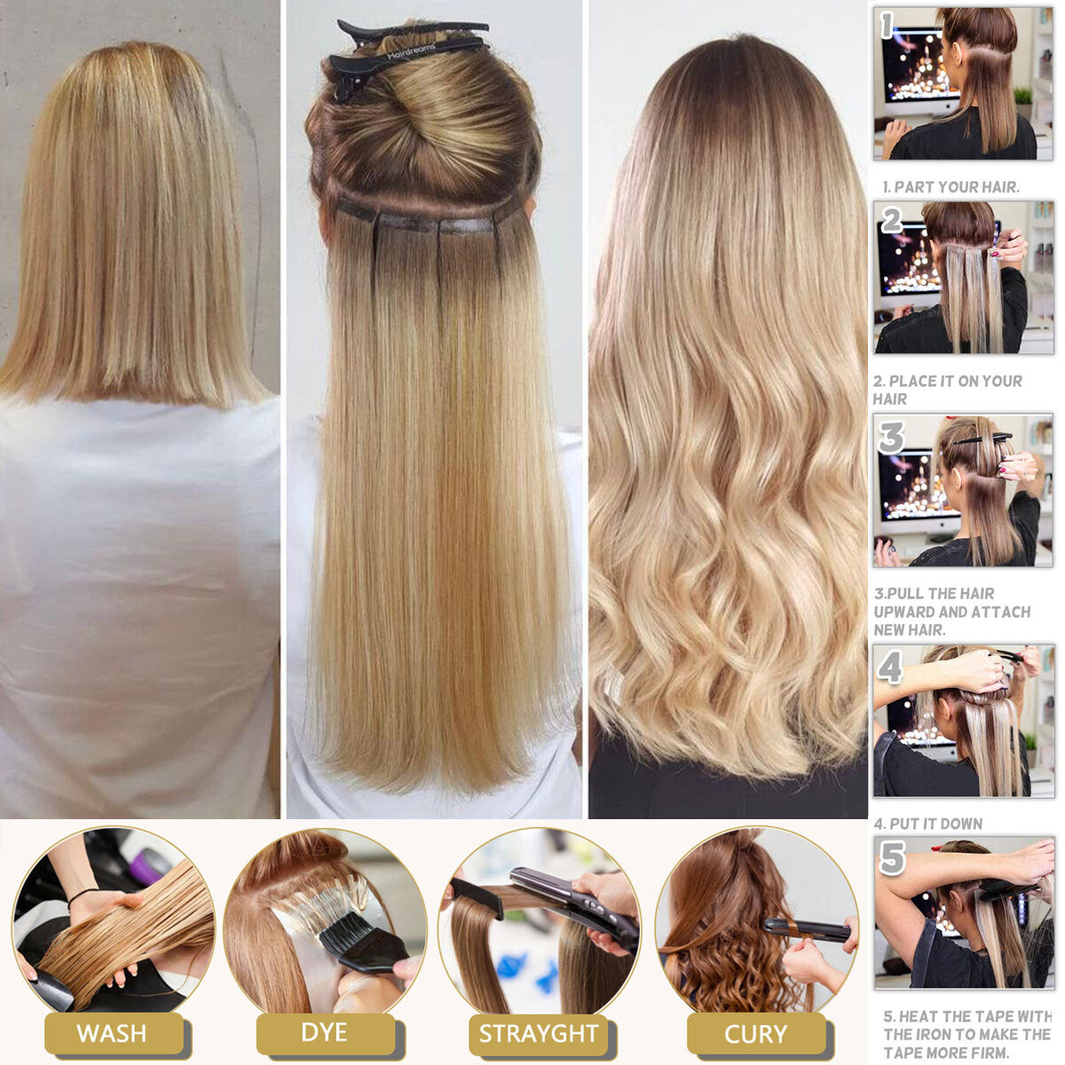 Tape in Hair Extensions 100% Remy Human Hair Balayage Ombre Long & Thick
